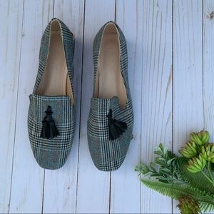 Plaid loafers with leather tassel